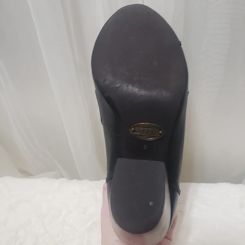 Fossil Black Leather Heeled Booties Sz 8 - Picture 13 of 16